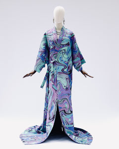 Blue Swirl Brocade Kimono