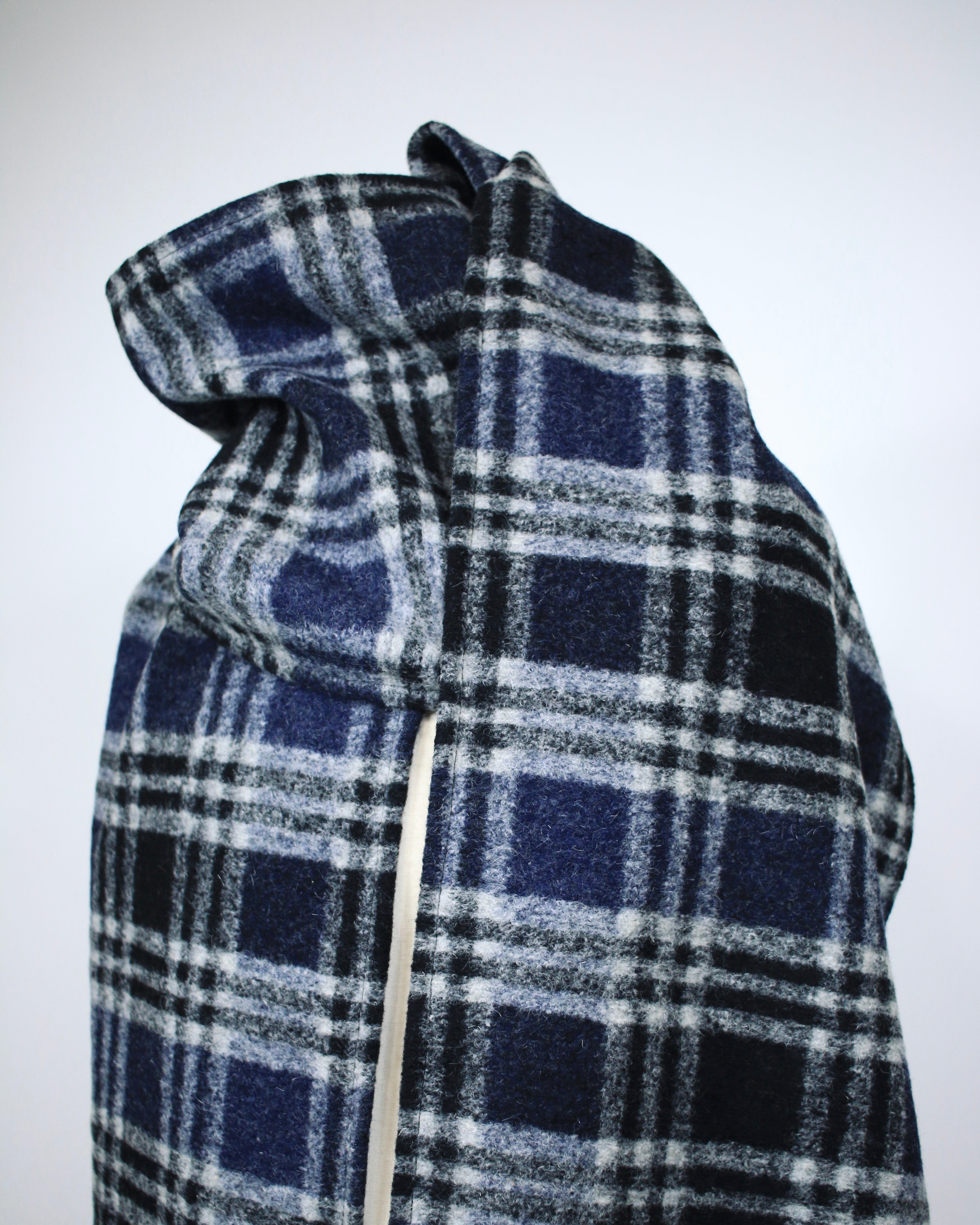 Navy Plaid Wool Scarf