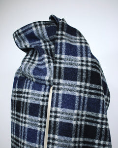 Navy Plaid Wool Scarf