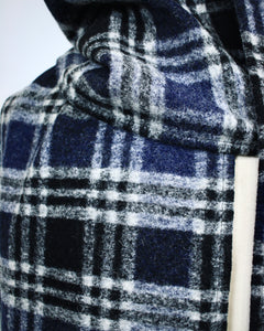 Navy Plaid Wool Scarf